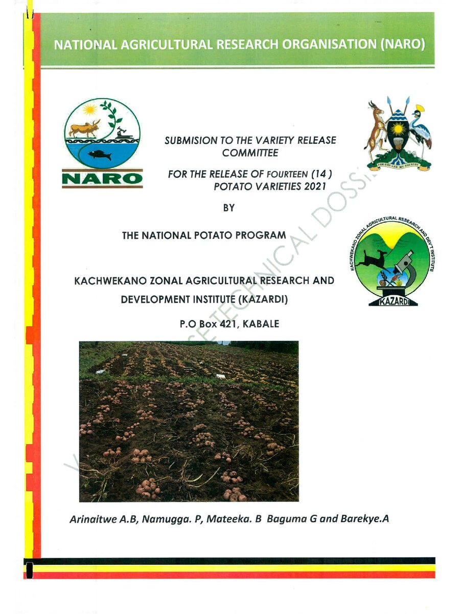 First page of Submision To The Variety Release Committee; For The Release of Fourteen (14) Potato Varieties 2021