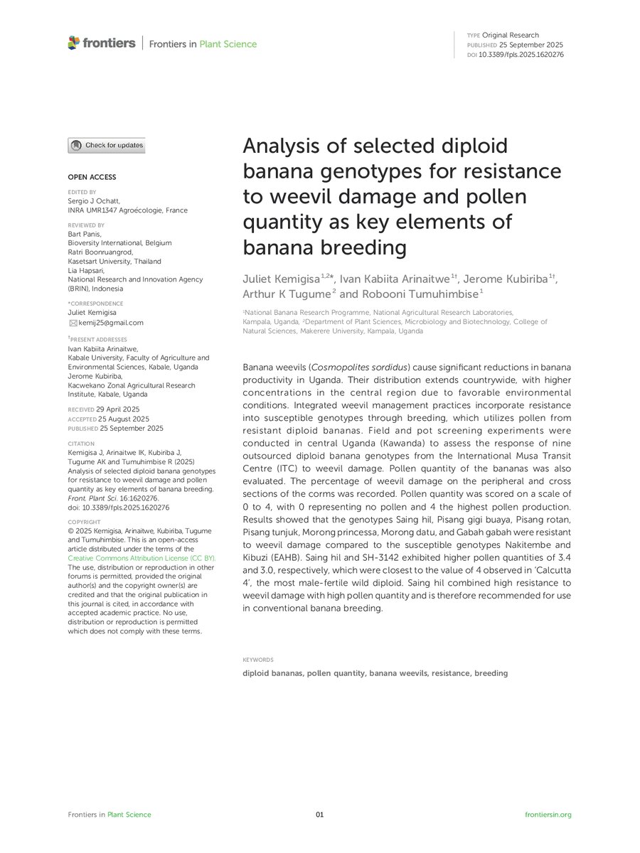 First page of Analysis of selected diploid banana genotypes for resistance to weevil damage and pollen quantity as key elements of banana breeding