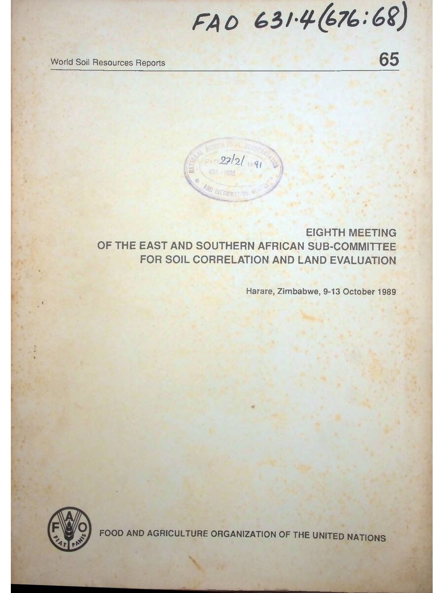 First page of Eight Meeting of the  East and Southern African Sub-Committee for Soil Correlation and Land Evaluation
