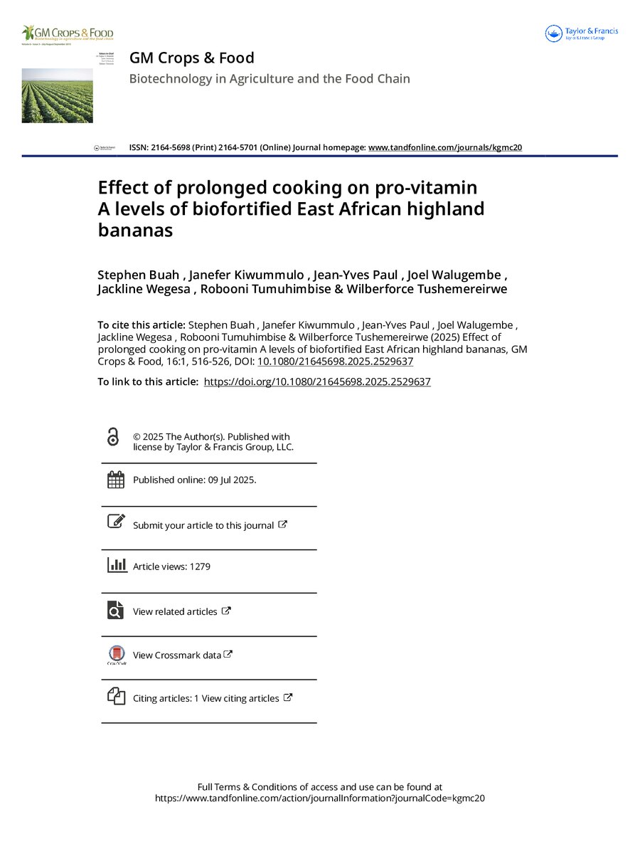 First page of Effect of prolonged cooking on pro-vitamin A levels of biofortified East African highland bananas