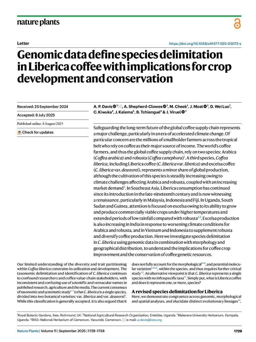 First page of Genomic data define species delimitation in Liberica coffee with implications for crop development and conservation