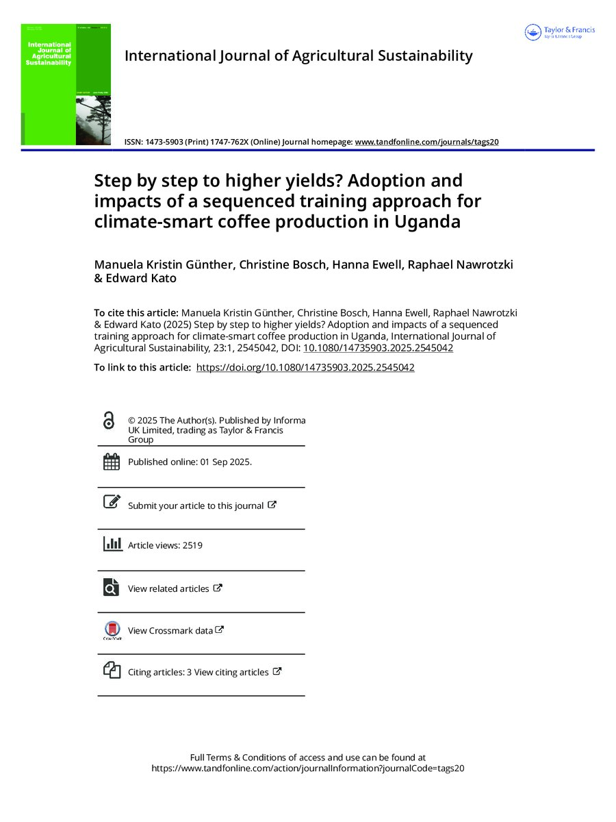 First page of Step by step to higher yields? Adoption and impacts of a sequenced training approach for climate-smart coffee production in Uganda