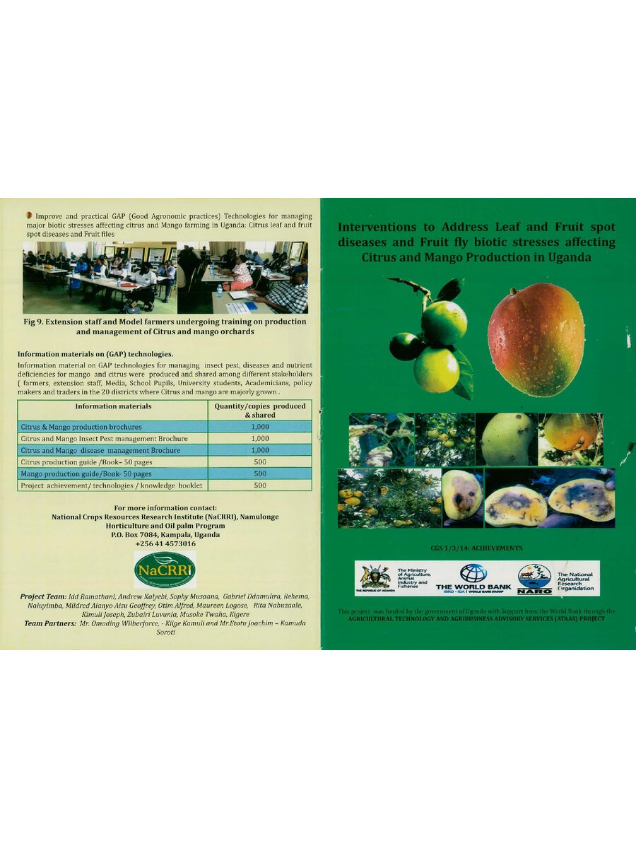 First page of Interventions to Address Leaf and Fruit spot  Diseases and Fruit fly biotic stresses Affecting Citrus and Mango Production in Uganda