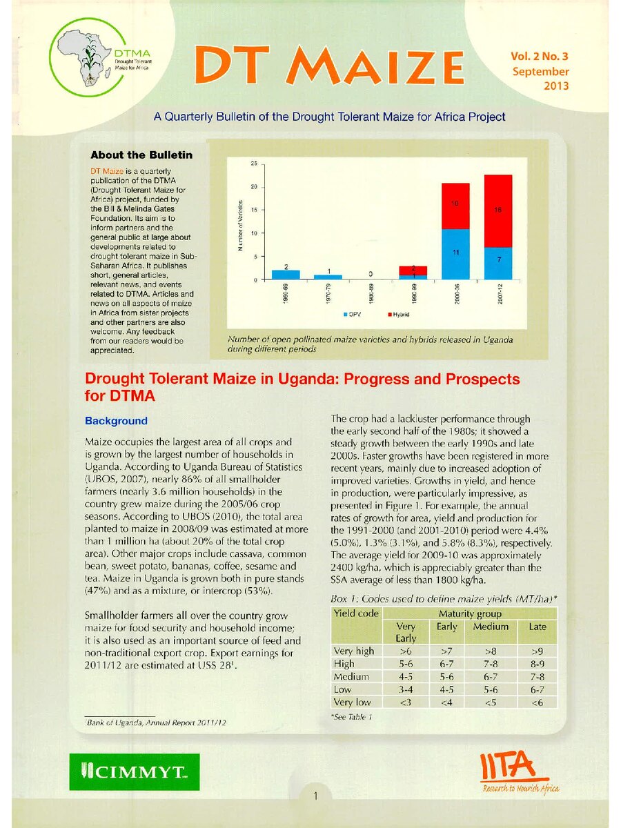 First page of A Quarterly Bulletin of the Drought Tolerant Maize for Africa Project