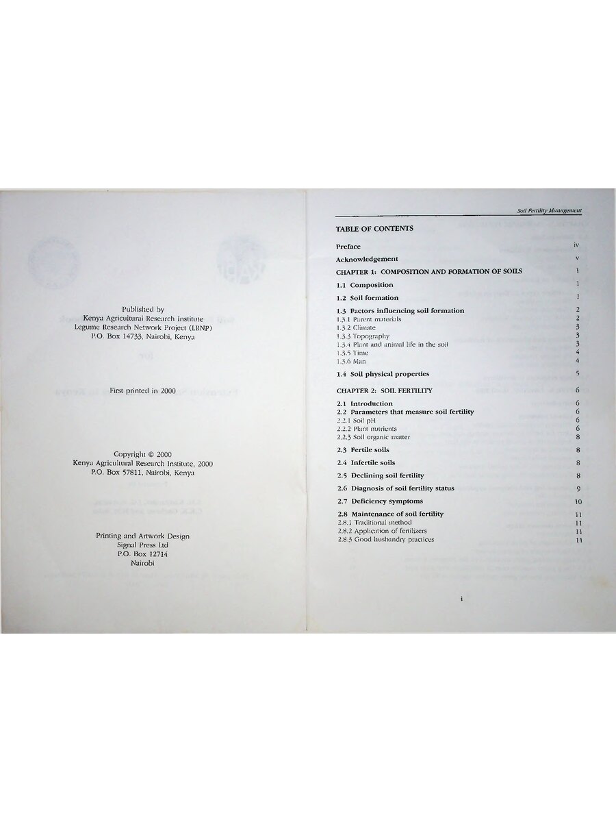 First page of Soil Fertility Management Handbook for Extension Staff and Farmers in Kenya