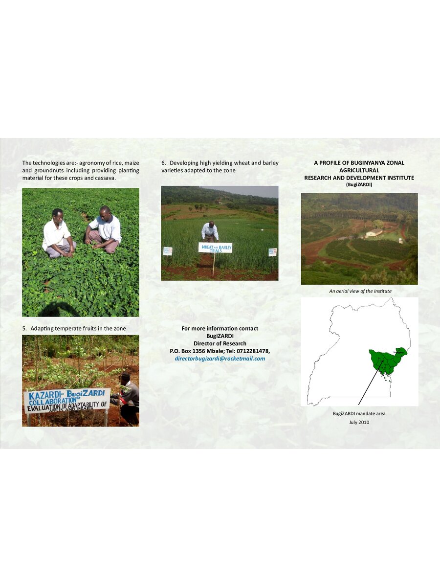 First page of A Profile of Buginyanya Zonal  Agricultural Resaerch & Development Institute