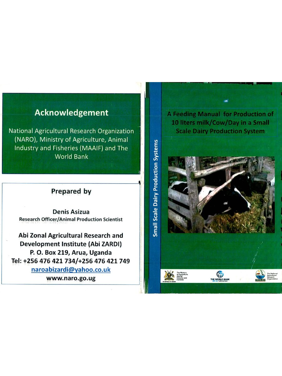 First page of A Feeding Manual for Production of 10 liters milk/Cow/Day in a Small  Scale Dairy Production System
