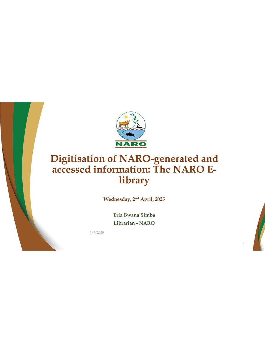 First page of Digitisation of NARO-Generated and Accessed Information: The NARO E-Library