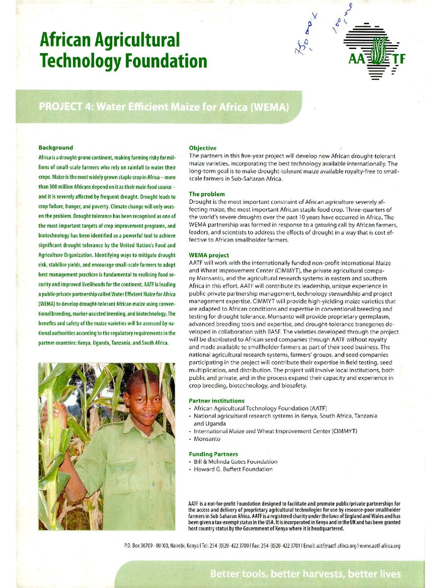 First page of Water Efficient Maize for Africa (WEMA)