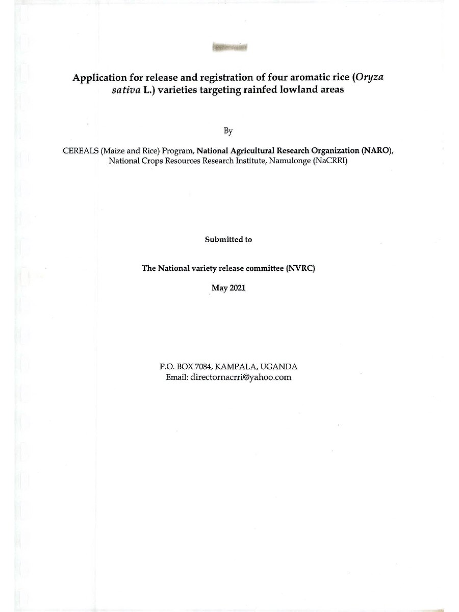 First page of Application for Release and Registration of Four Aromatic Rice (Oryza  sativa L.) Varieties Targeting Rainfed Lowland Areas