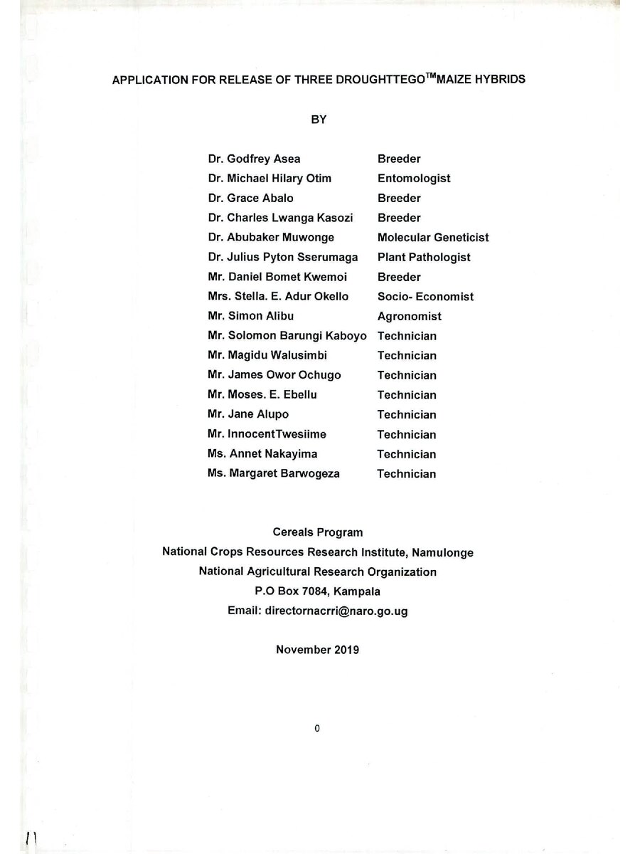 First page of Application For Release of three Droughttego Maize Hybrids