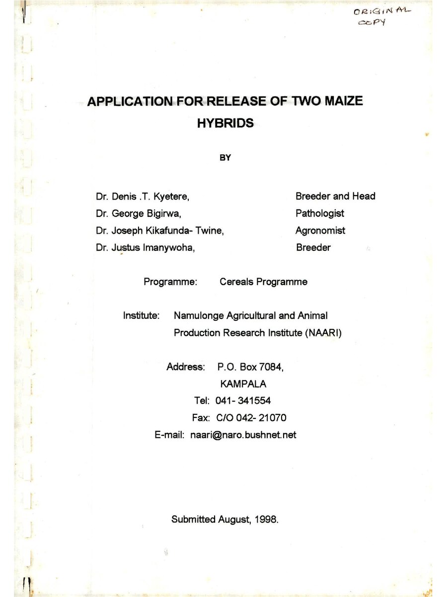 First page of Application for Release of Two Maize Hybrids