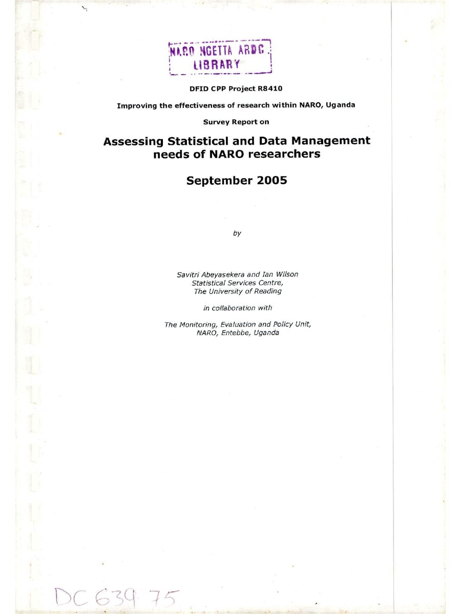 First page of Assessing Statistical and Data Management needs of NARO Researchers
