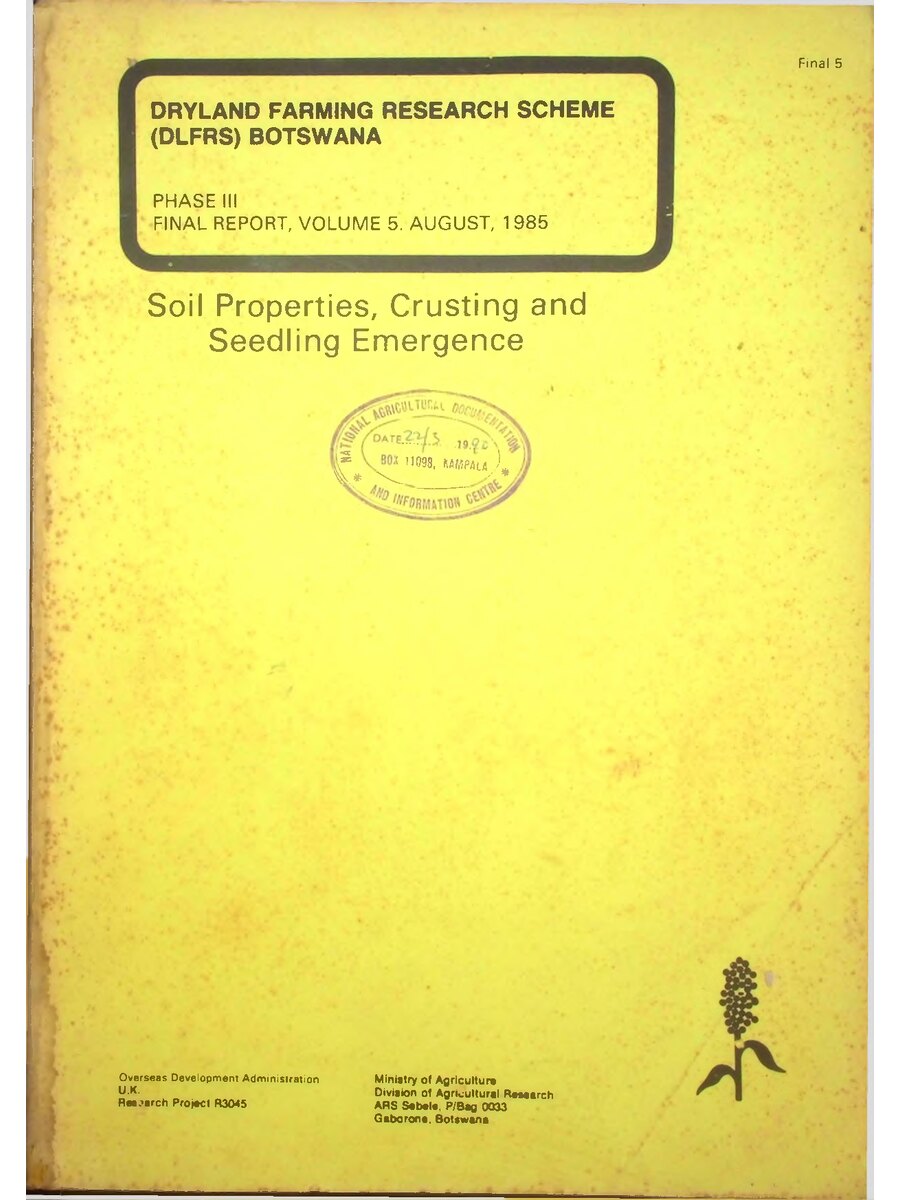 First page of Dry Farming Research Scheme Botswana: Soil Properties, Crushing and Seedling Emergence