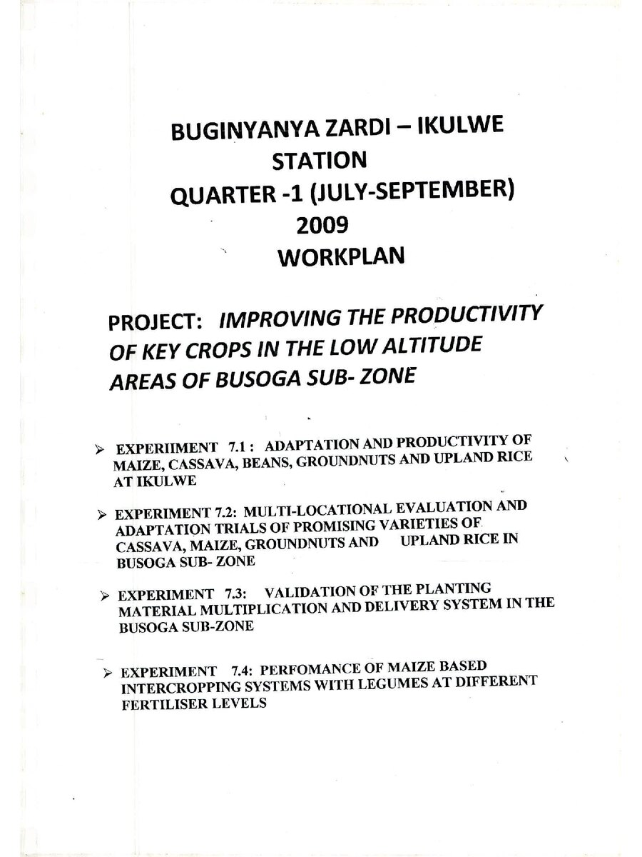First page of Improving the Productivity of Key Crops in the Low Altitude Areas of Busoga Sub-Zone