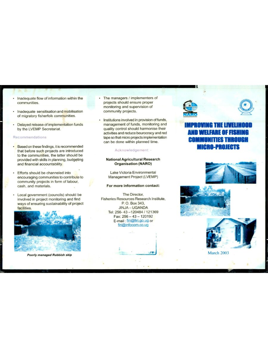 First page of Improving the Livelihood and Welfare of Fishing Communities Through Micro-Projects