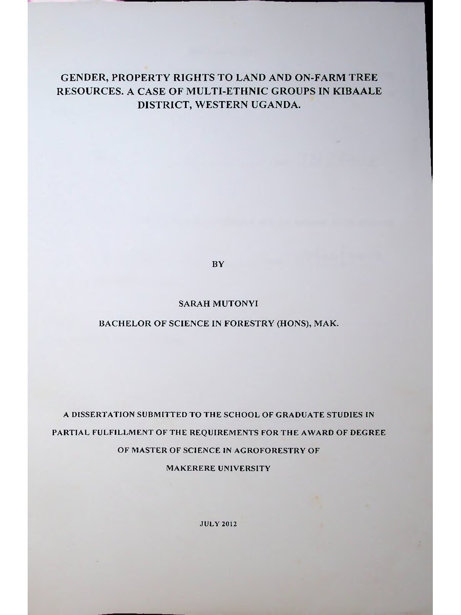 First page of Gender,Property Rights to Land and on-Farm Tree Resources. A Case of Multi-Ethnic Groups in Kibaale District, Western Uganda