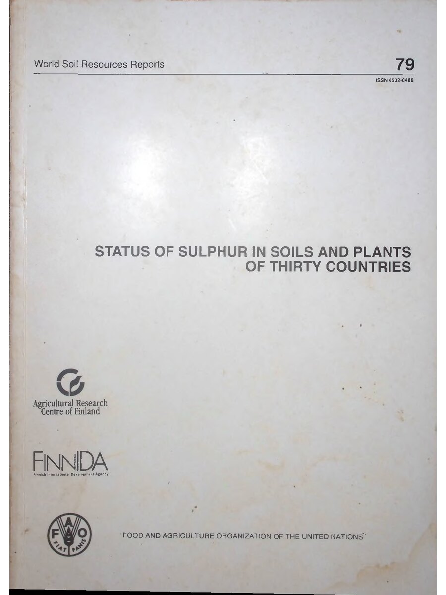 First page of Status of Sulphur in Soils and Plants of Thirty Countries