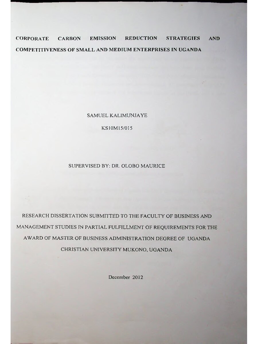 First page of Corpprate Carbon Emission Reduction Strategies and Competitiveness of Small and Medium Enterprises in Uganda