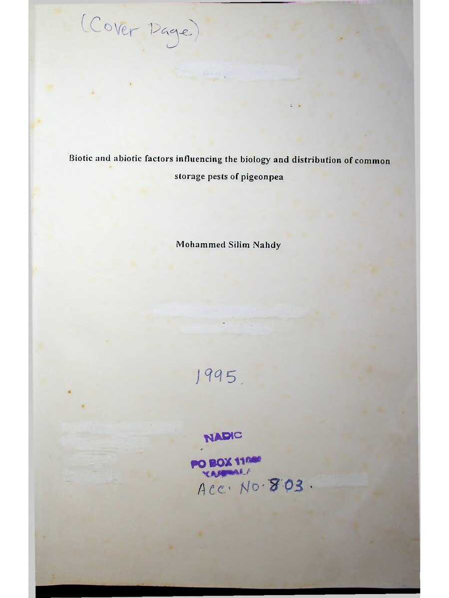 First page of Biotic and Abiotic Factors Influencing the Biology and Distribution of Common  Storage Pests of Pigeonpea