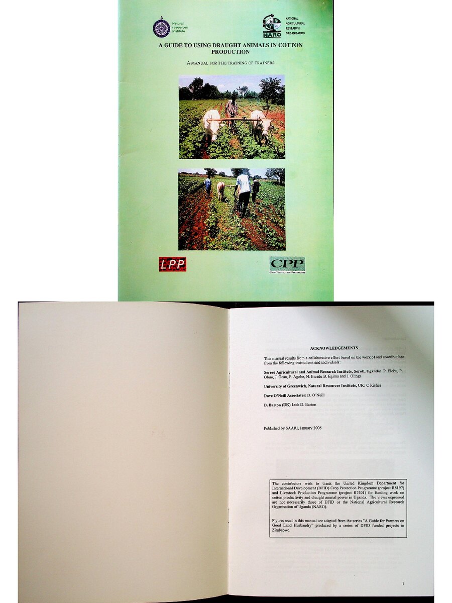 First page of A Guide to using Draught Animals in Cotton Production