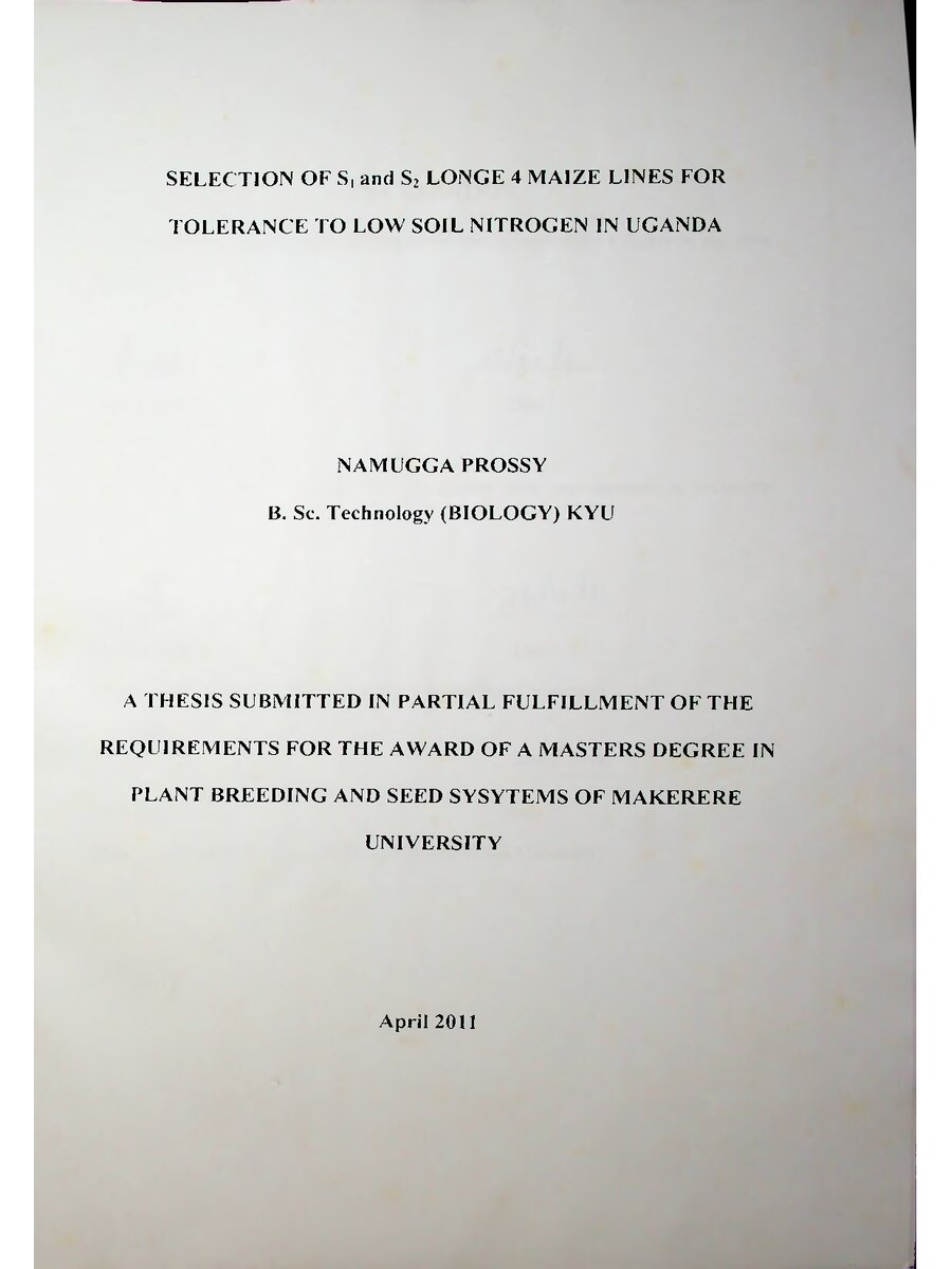 First page of Selection of S1 and S2 Longe 4 Maize Lines for Tolerance to Low Soil Nitrogen