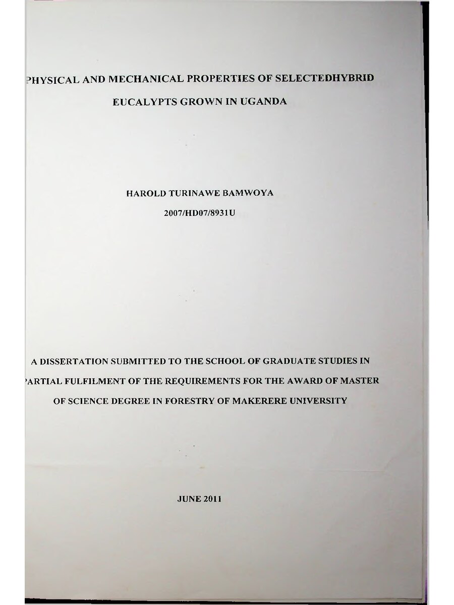 First page of Physical and Mechanical Properties of Selected Hybrid Eucalypts Grown in Uganda
