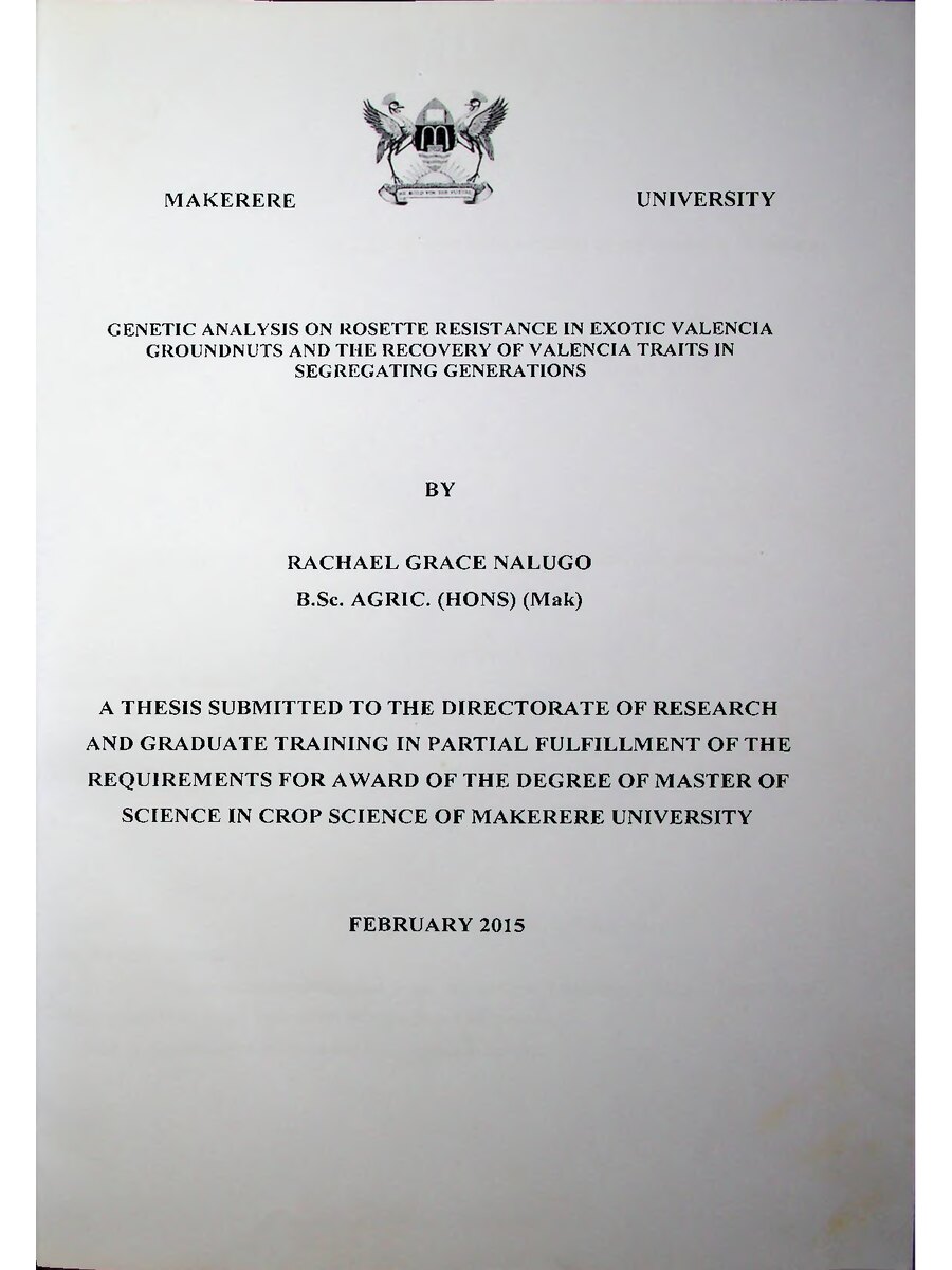 First page of Genetic Analysis on Rosette Resistance in Exotic Valencia Groundnuts and the Recovery of Valencia Traits in Segregating Generations