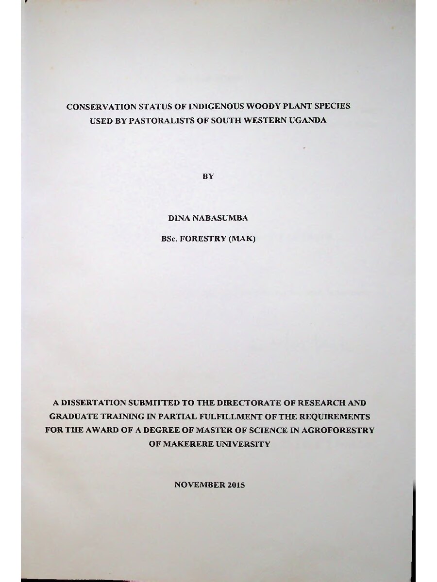 First page of Consevation Status of Indigenous Woody Plant Species used by Pastoralists of South Western Uganda