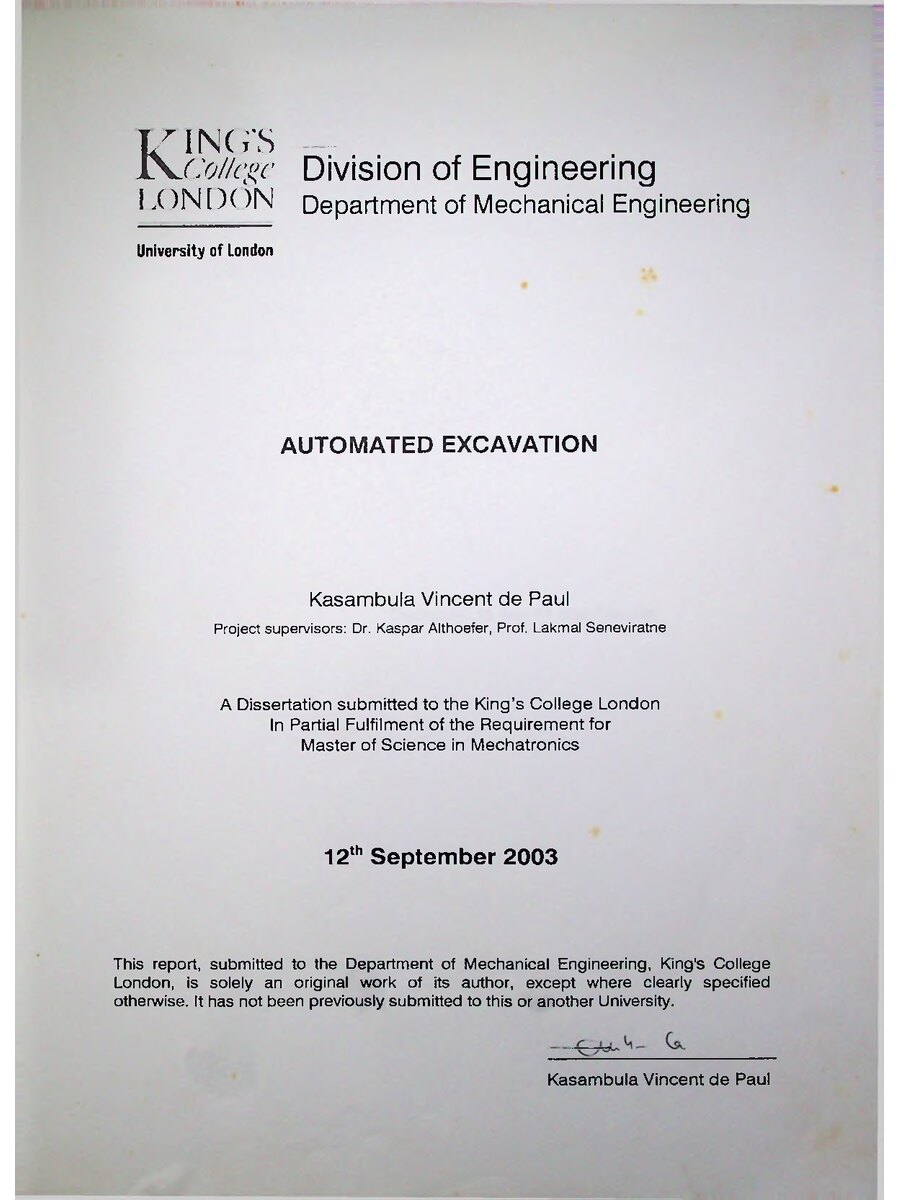 First page of Automated Exacavation