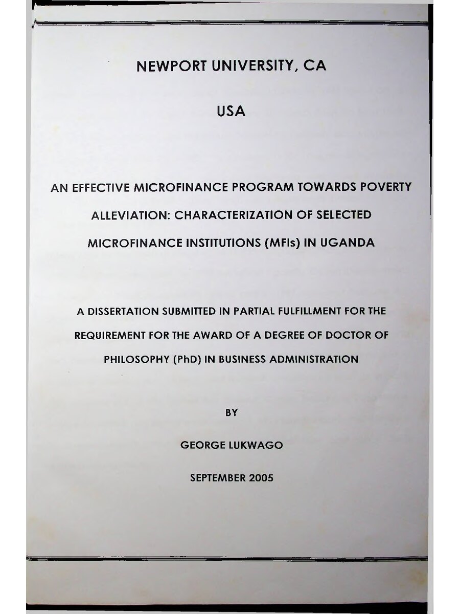 First page of An Effective Microfinance Program Towards Poverty Alleviation: Characterization of Selected Microfinance Institutions (MFIs) in Uganda