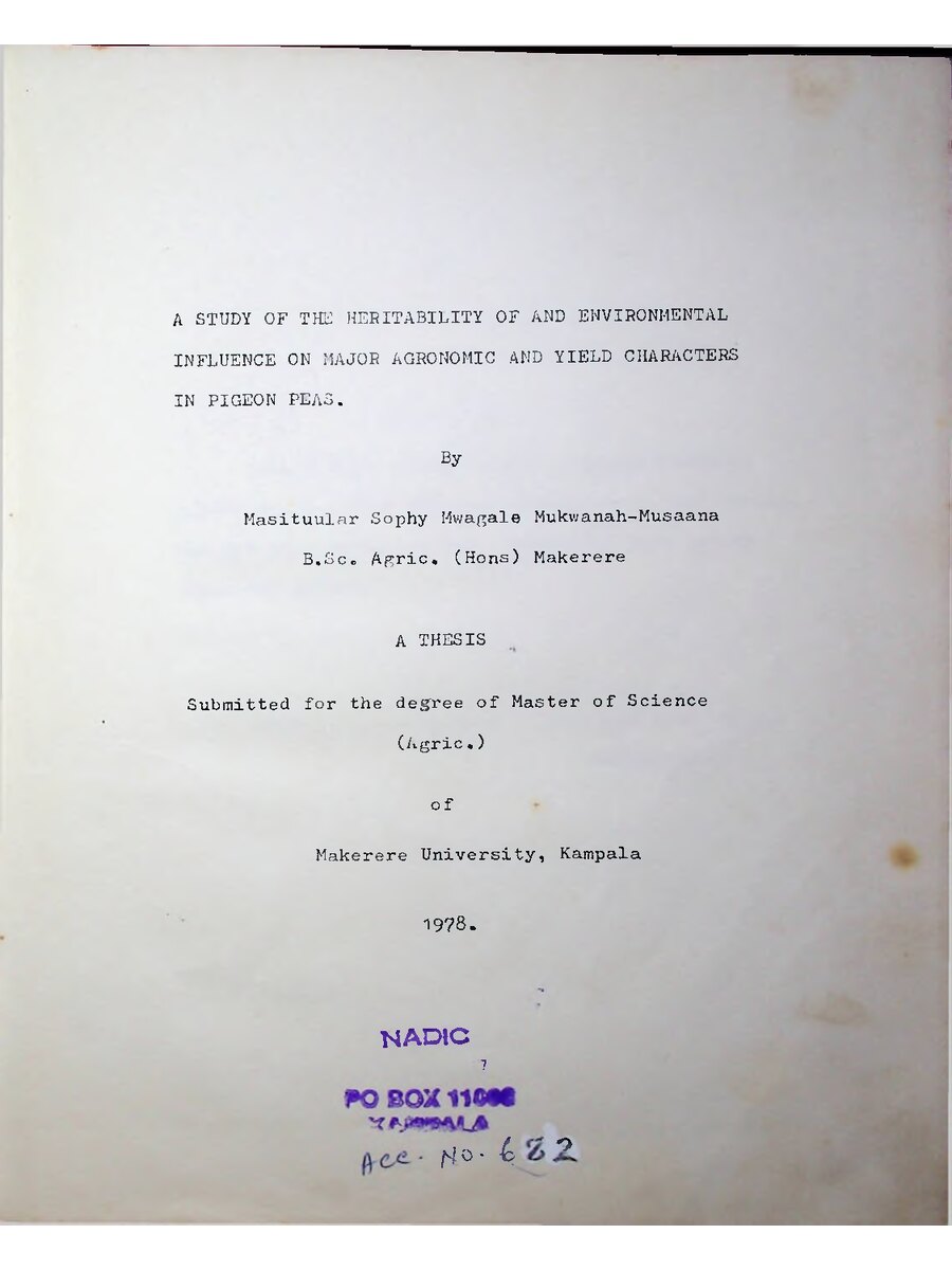 First page of A Study of the Heritability of and Environmental Influence on Major Agronomic and Yield Characters in Pigeon Peas