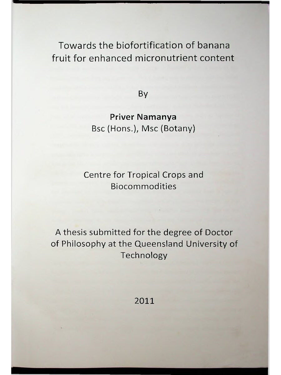 First page of Towards the Biofortification of Banana Fruit for Enhanced Micronutrient Content