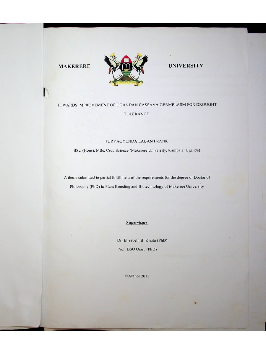 First page of Towards of Improvement of Ugandan Cassava Germplasm for Drought Tolerance