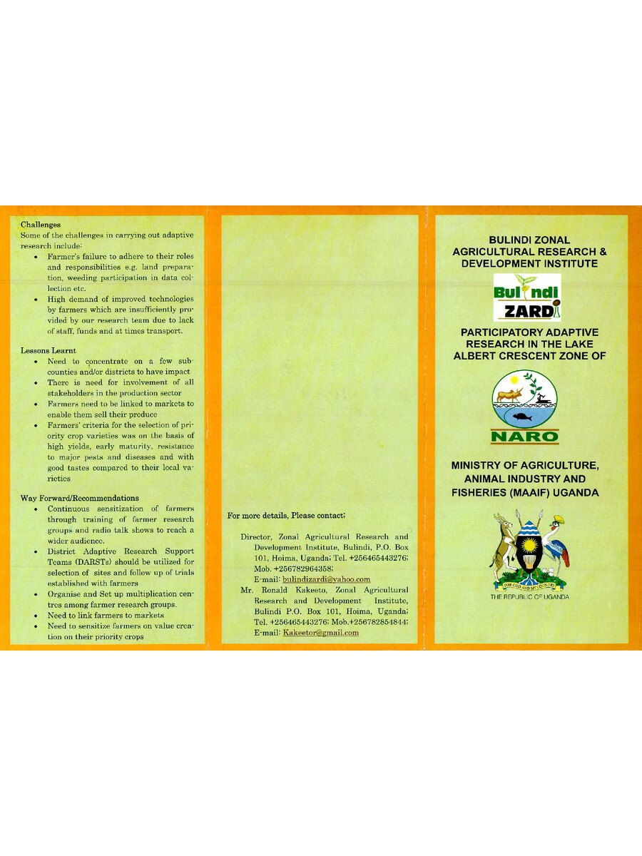 First page of Participatory Adaptive Research in the Lake Albert Crescent Zone of NARO