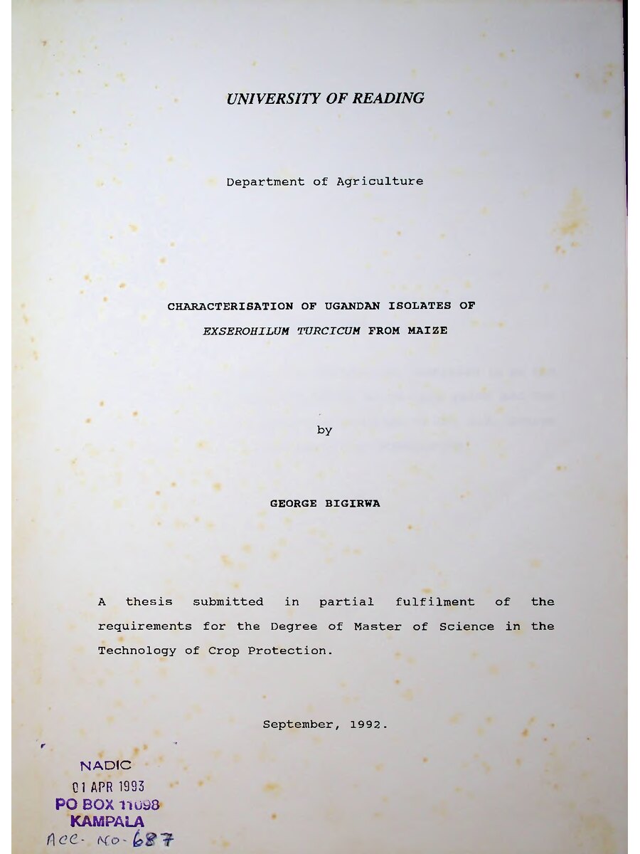 First page of Characterisation of Ugandan Isolates of Exserohilum Turcicum From Maize