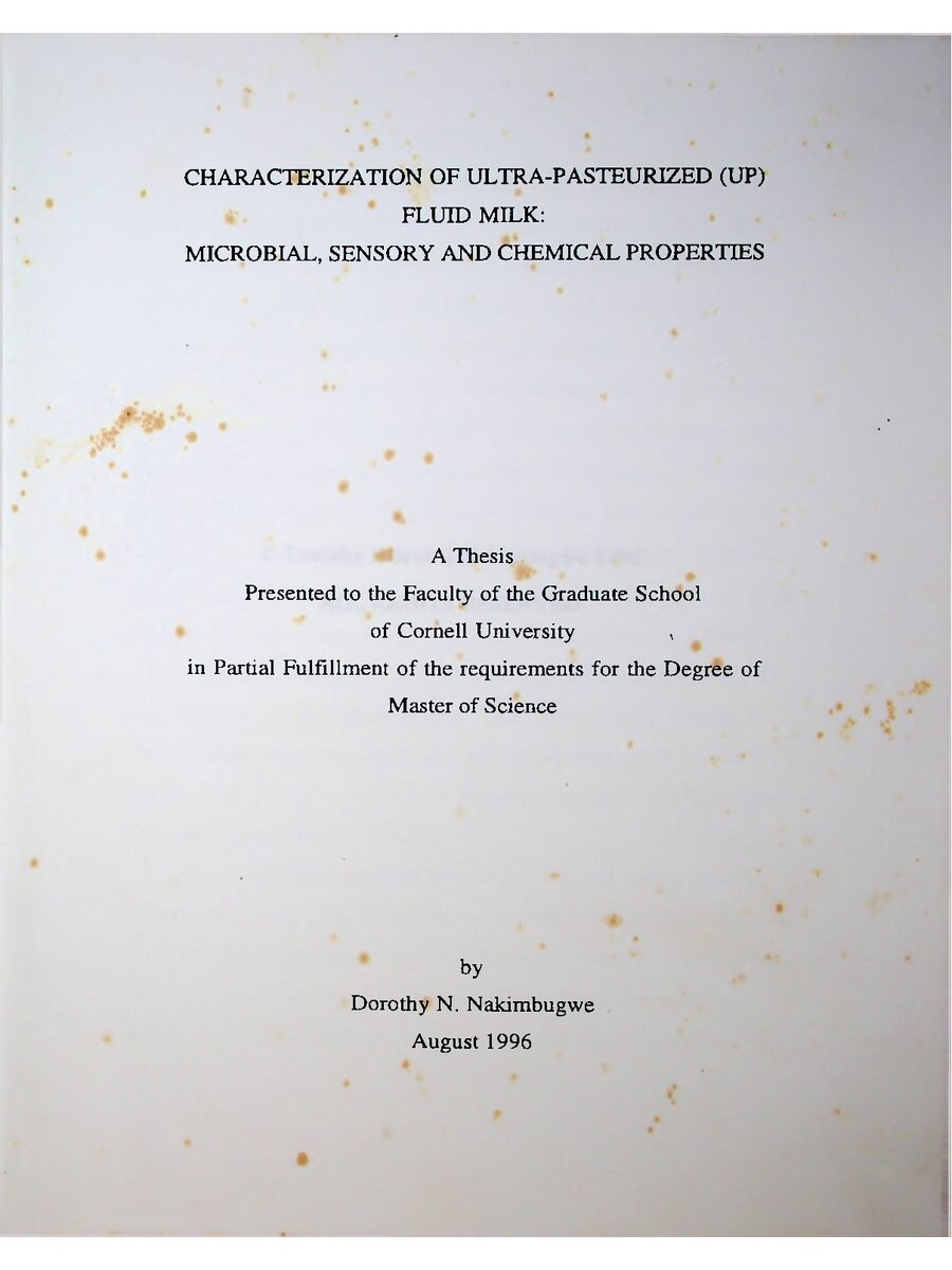 First page of characterization of Ultra-Pasteurized (UP) Fluid Milk: Microbial, Sensory and Chemical Properties