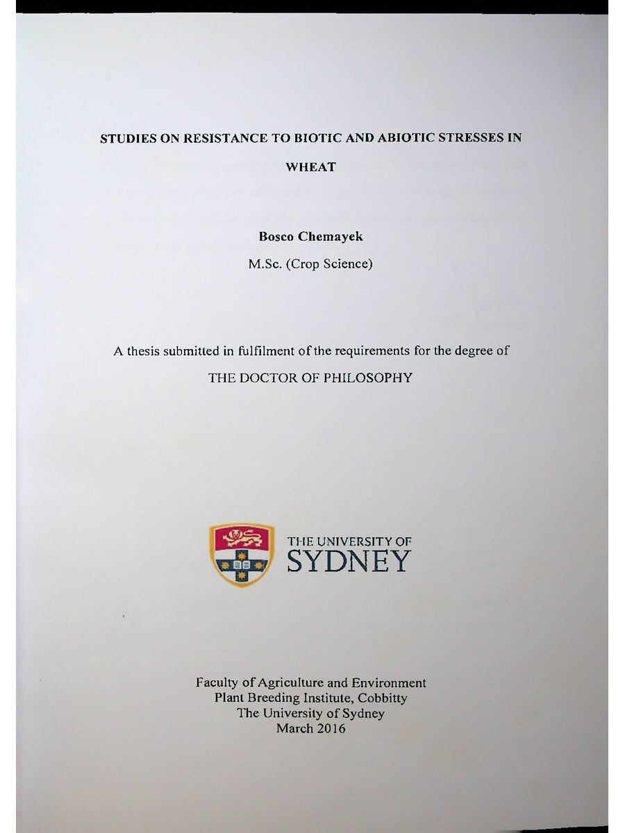 First page of Studies on Resistance to Biotic and Abiotic Stresses in Wheat