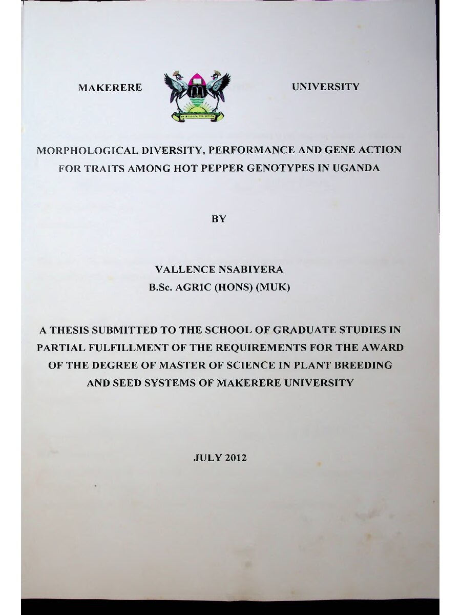 First page of Morphological Diversity, Performance and Gene Action for Traits among Hot Pepper Genotypes in Uganda