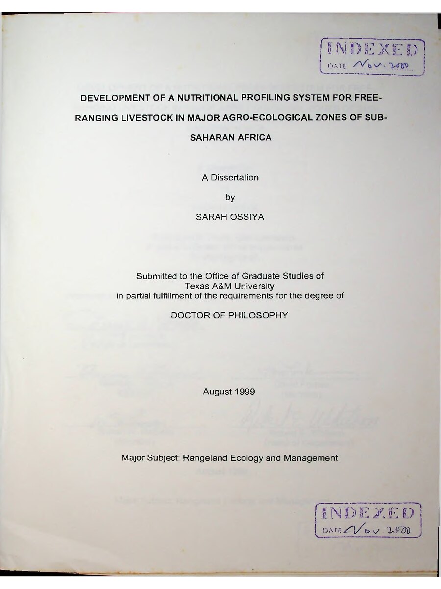 First page of Development of a Nutritional Profiling System for Free-Ranging Livestock in Major Agro-Ecological Zones of Sub-Saharan Africa