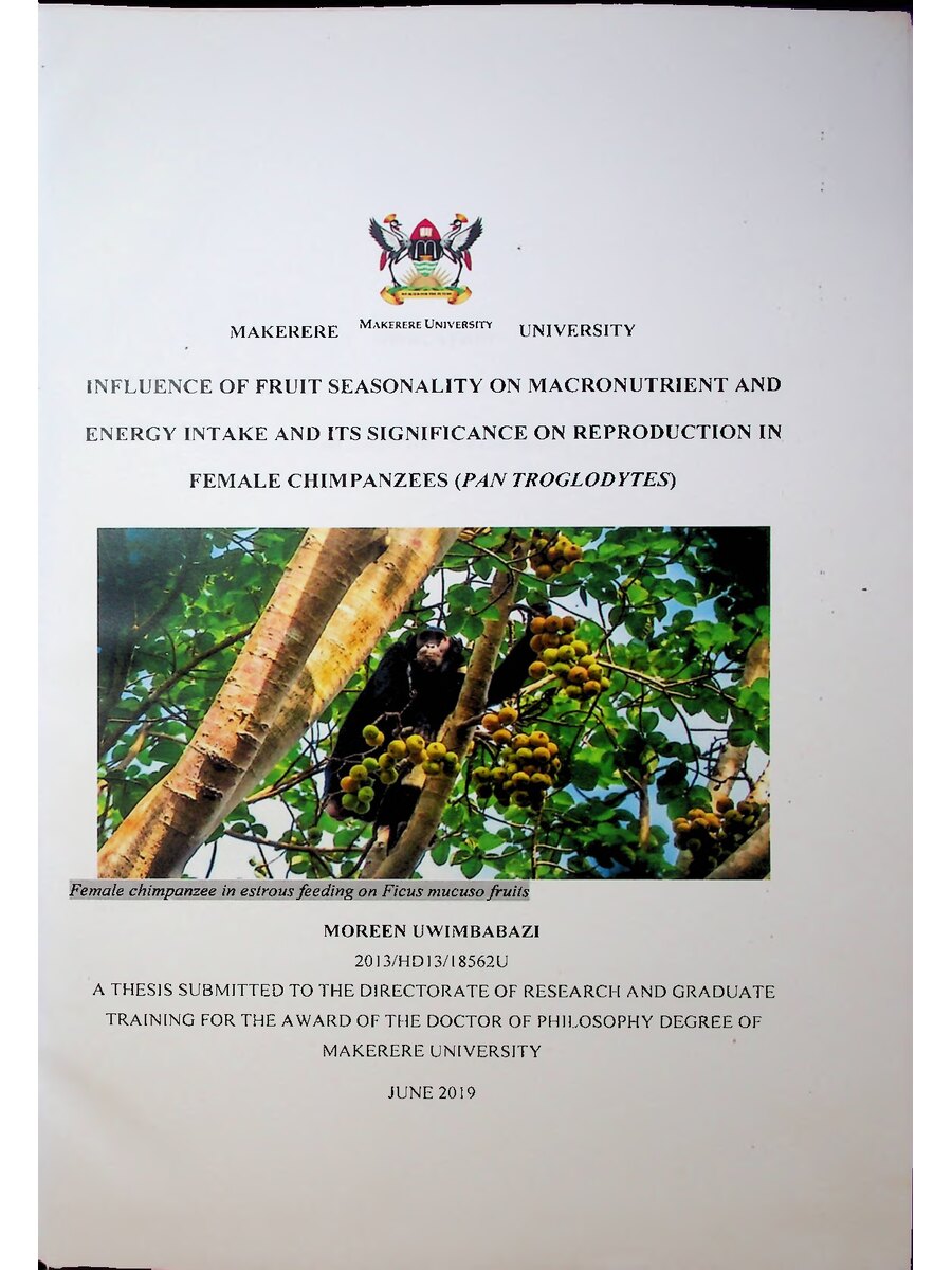 First page of Influence of Fruit Seasonality on Macronutrient and Energy Intake and its Significance on Reproduction in Female Chimpanzees (Pan Troglodytes)