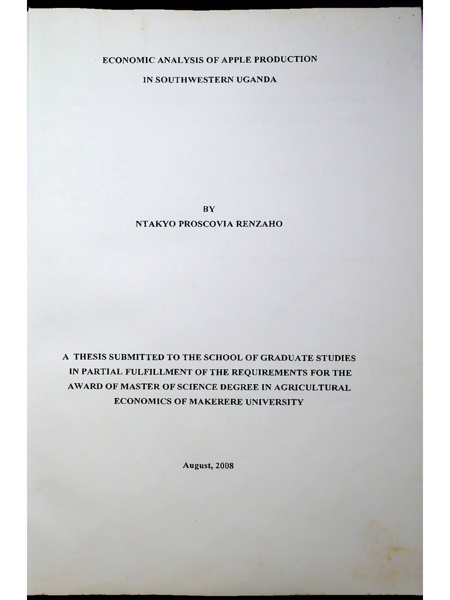 First page of Economic Analysis of Apple Production in SouthWestern Uganda