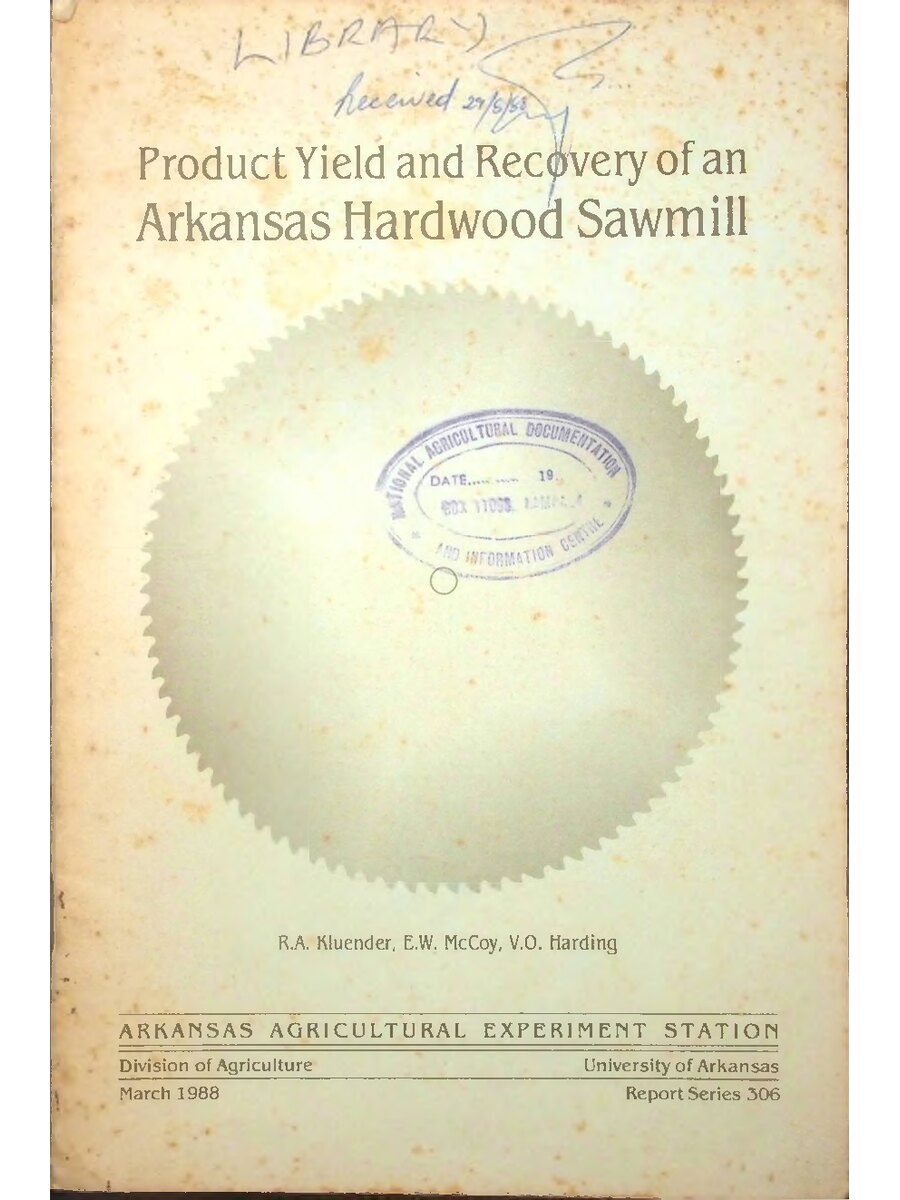 First page of Product Yield Recovery of an Arkansas Hardwood Sawmill