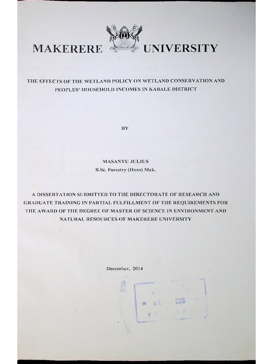 First page of The Effects of the Wetland Policy on Wetland Conservation and People's Household Incomes in Kabale District