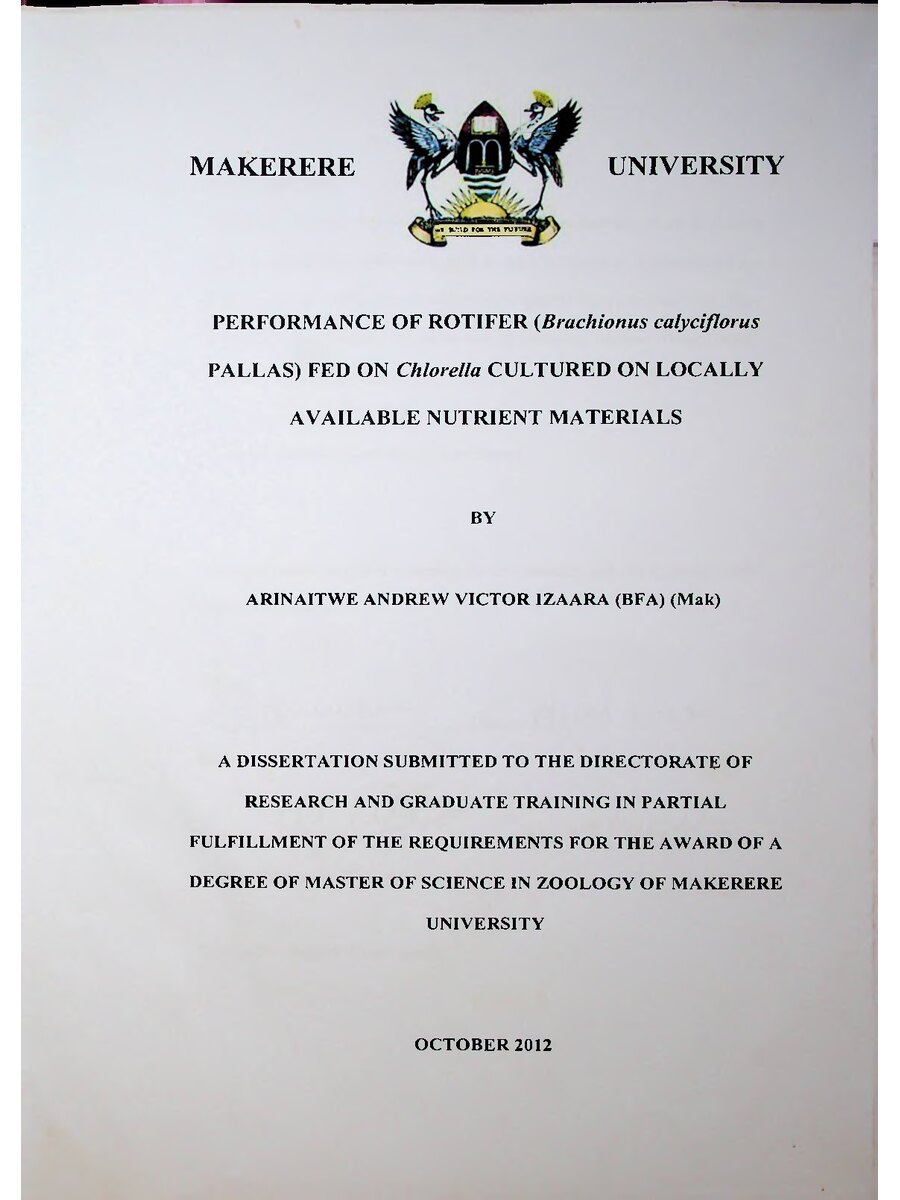 First page of Performance of Rotifer Fed on Cultured on Locally Available Nutrient Materials